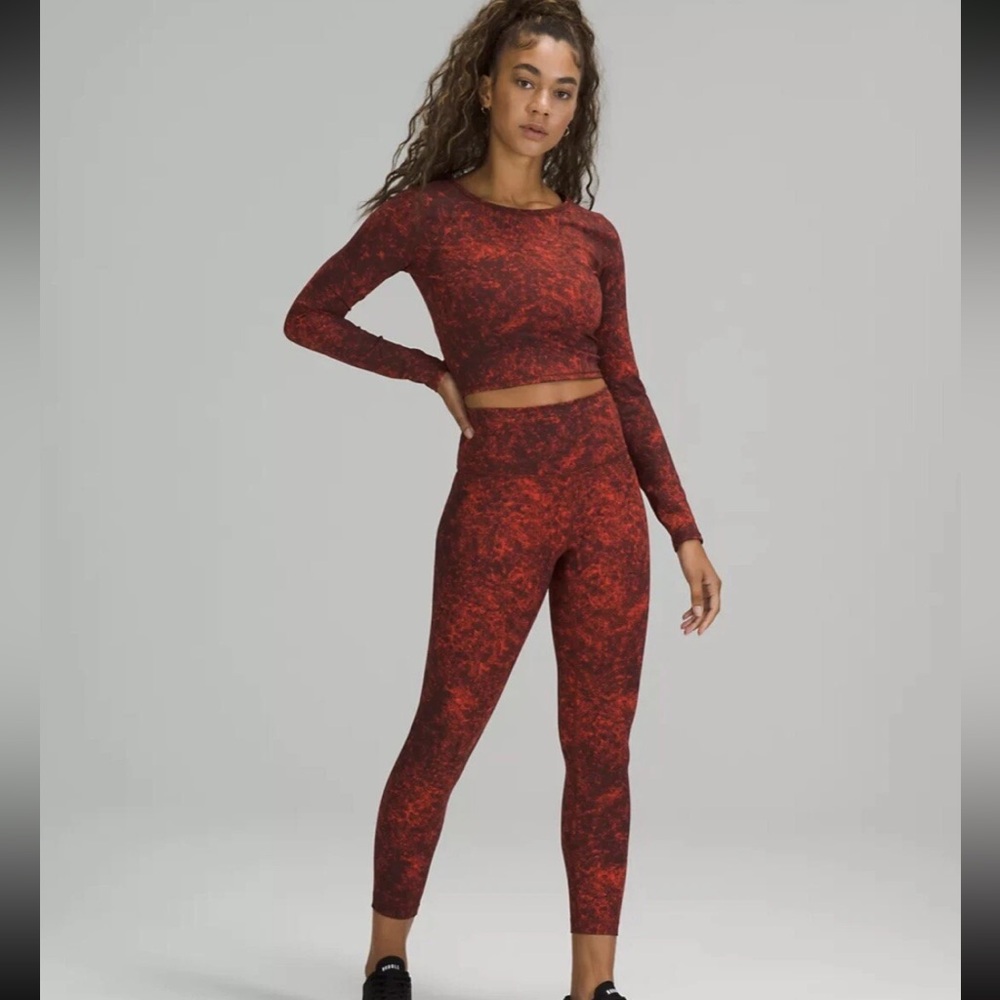LULULEMON WUNDER TRAIN HIGH RISE AUTUMN RED BLACK ATHLETIC TIGHTS SIZE 16